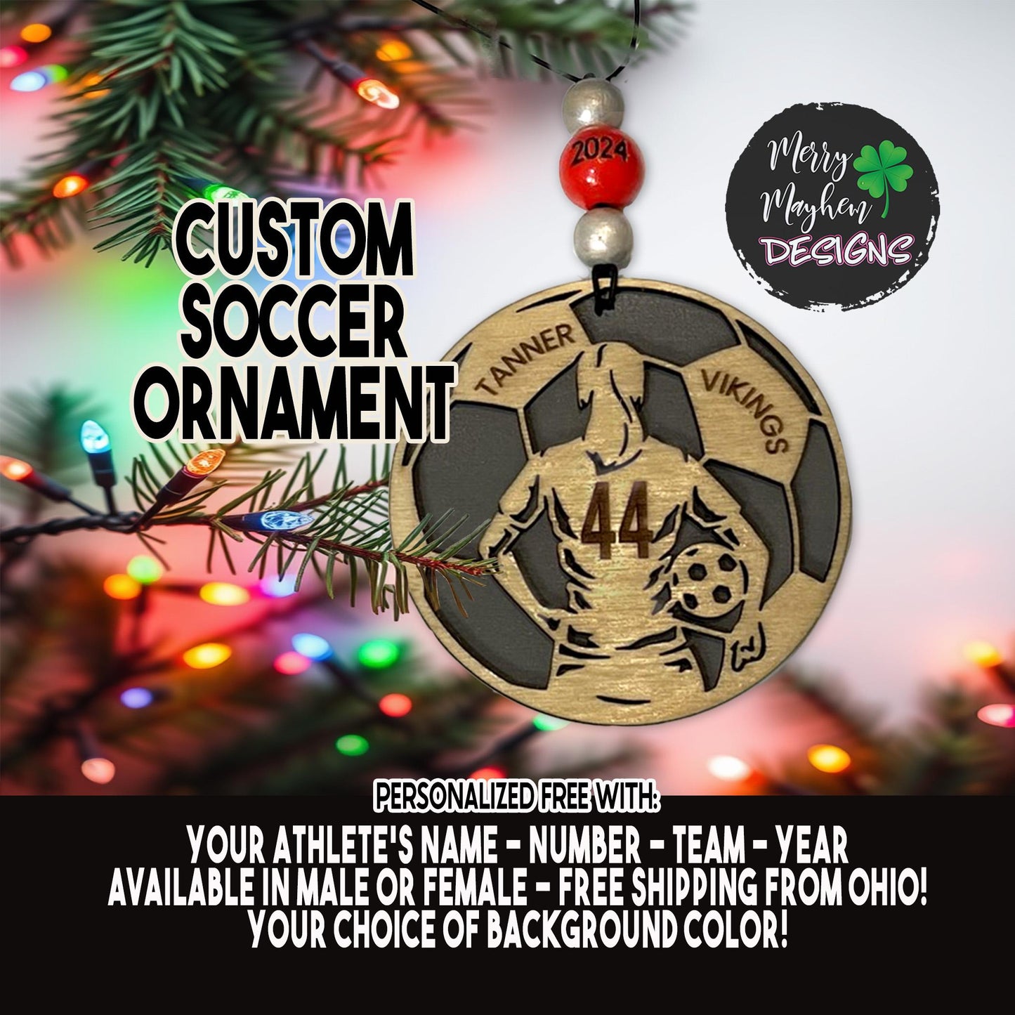 2025 Custom Soccer Player Ornament – Laser-Engraved Name & Number | Perfect Team Keepsake or Holiday Gift