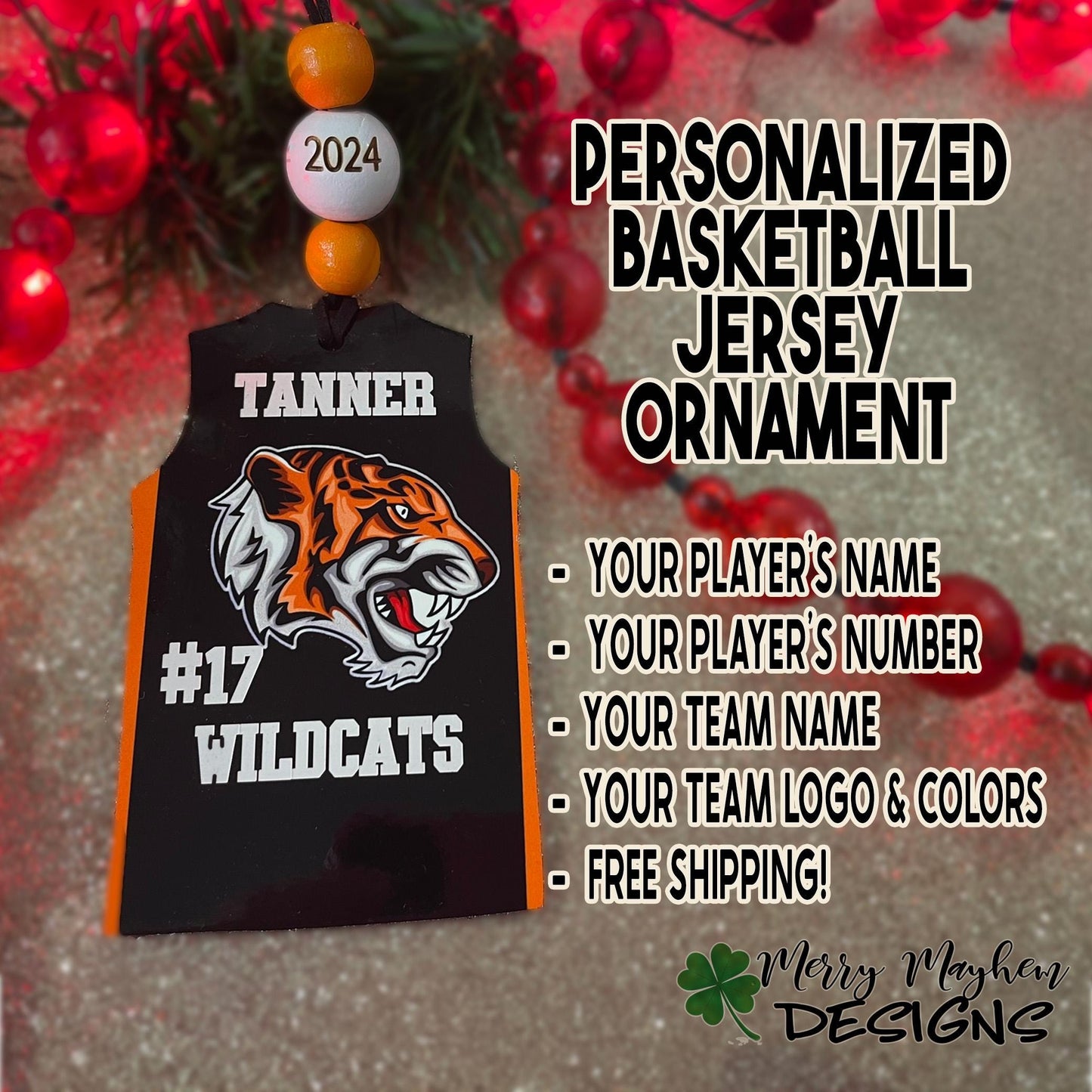 Personalized Basketball Jersey Ornament – Double-Sided Keepsake with Name, Number & Team | Great for Senior Night or Holiday Gifts