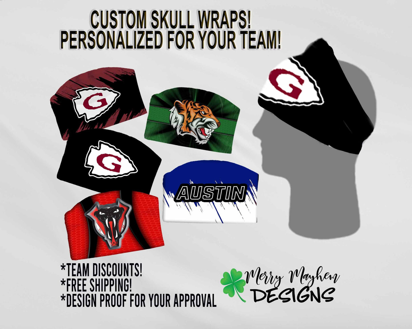 CUSTOM Baseball Skull Wrap and Arm Sleeve Set, Softball, Custom Sports Logo Mascot Headband, Personalized Skullwrap 2025 Team Gift Set,Coach