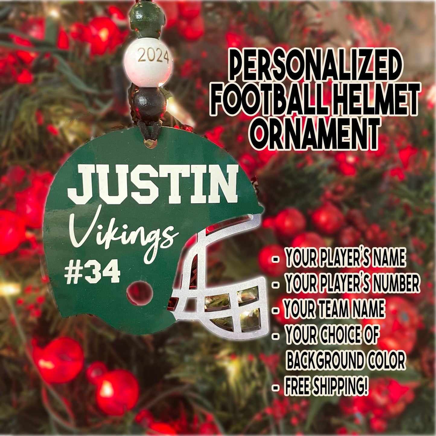 Double-Sided Football Helmet Ornament – Personalized Sublimated Gift for Players, Seniors & Coaches