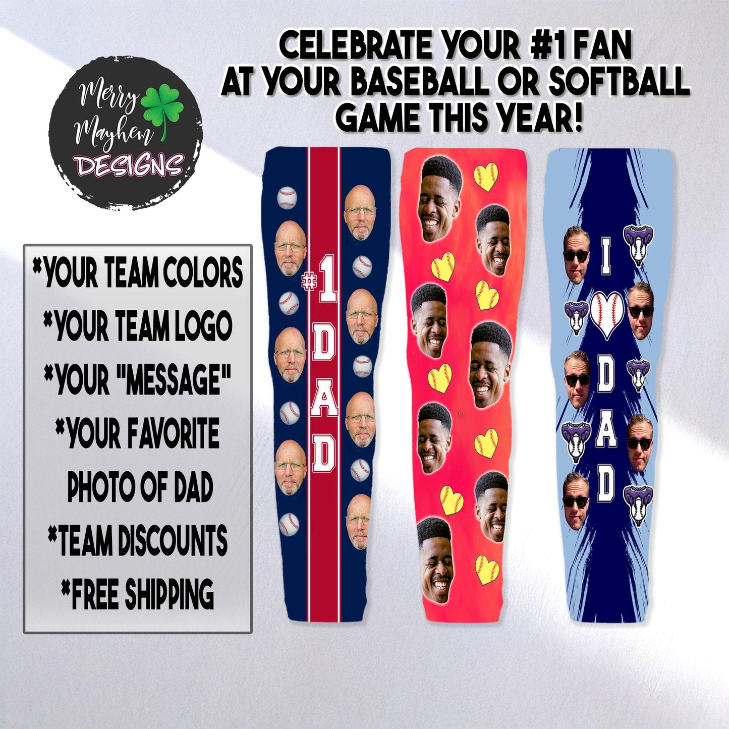 CUSTOM Baseball Arm Sleeve, Softball Arm Sleeves,#1 Dad Sleeve Guard, Personalized Photo Armsleeve, Team Gift 2025, I LOVE DAD