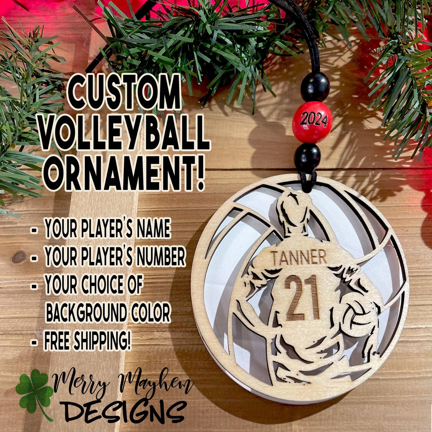 Custom Volleyball Player Ornament with Name & Number – 2025 Team Gift for Coaches, Seniors & Athletes