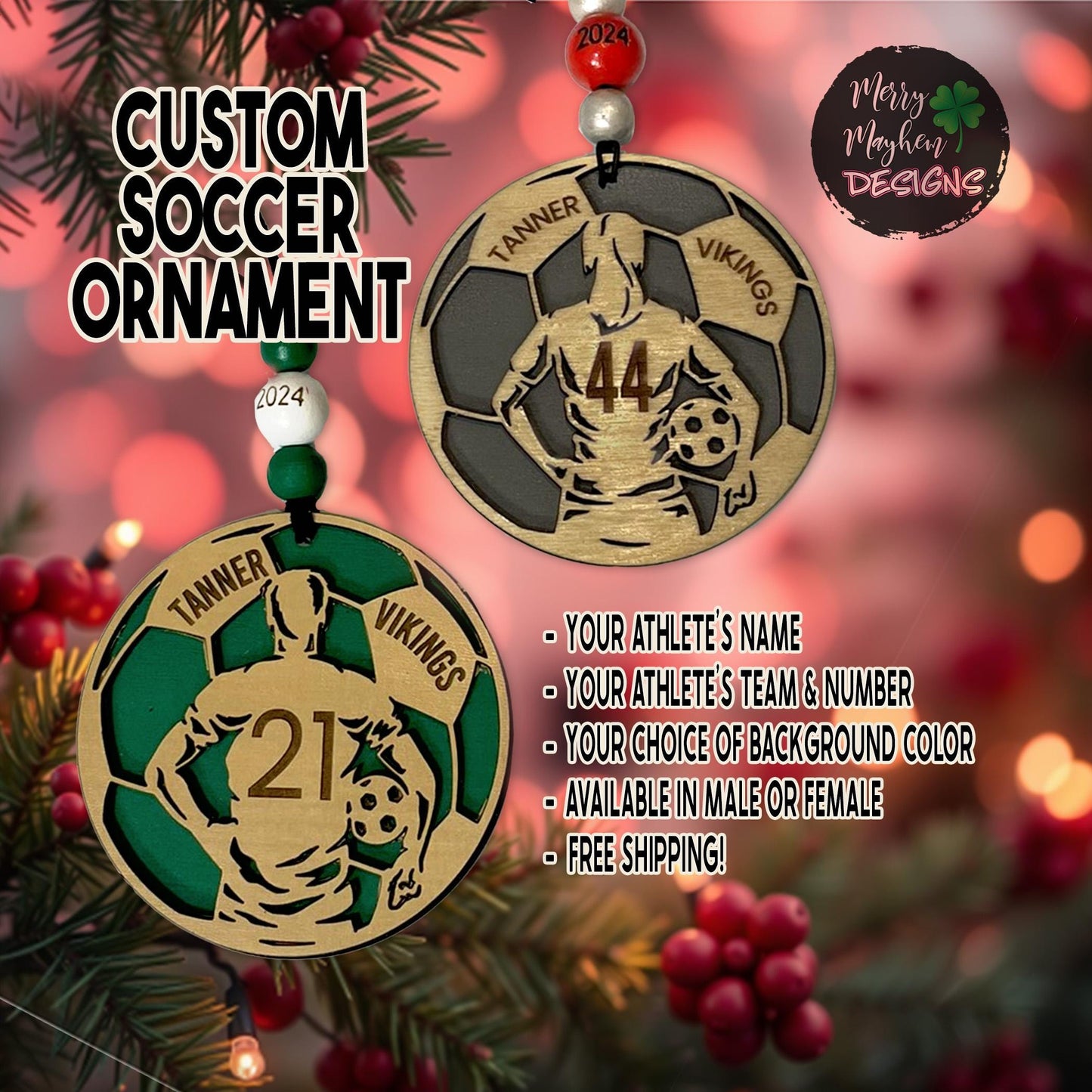 2025 Custom Soccer Player Ornament – Laser-Engraved Name & Number | Perfect Team Keepsake or Holiday Gift
