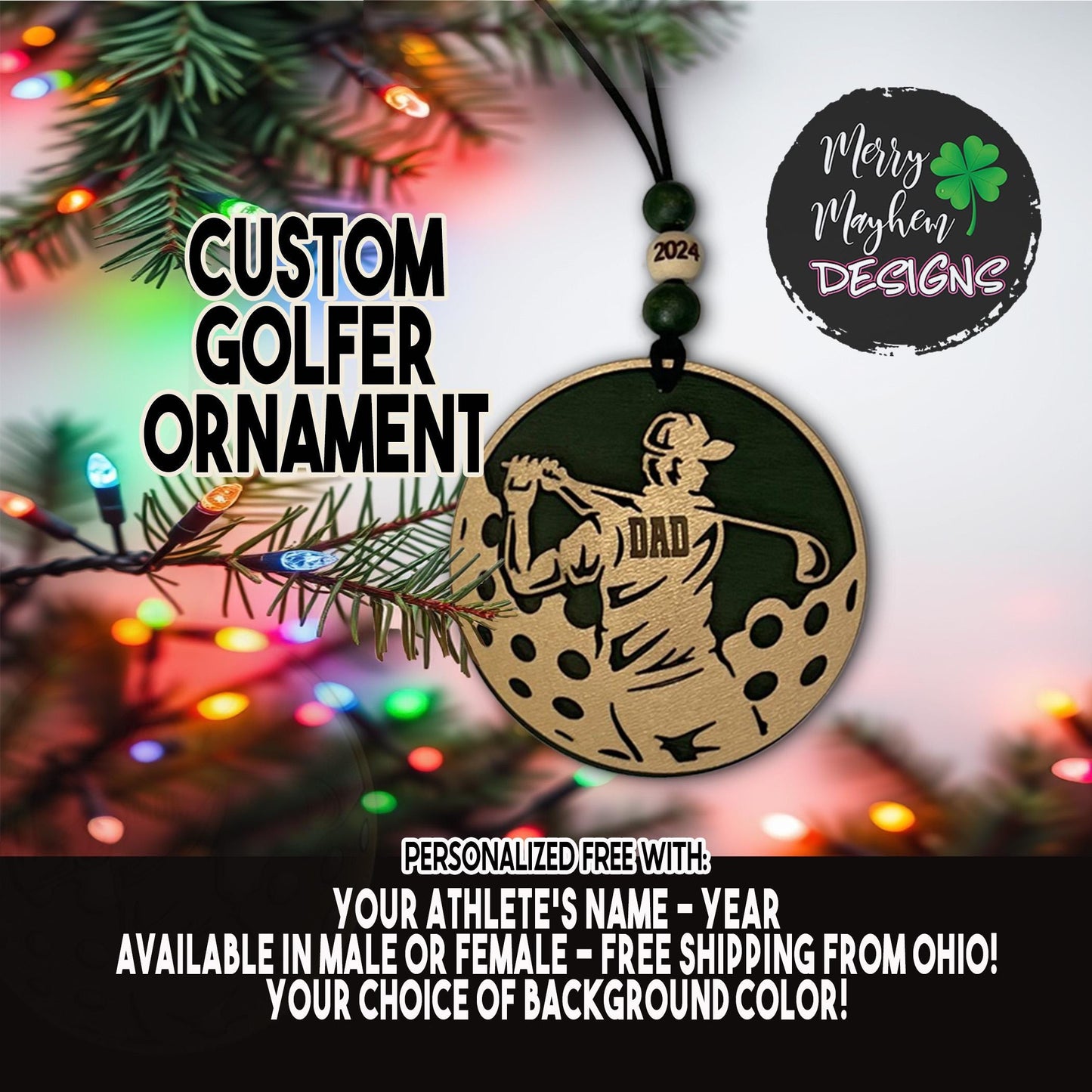 Custom Laser-Engraved Wooden Golf Ornament – Personalized with Name, Number & Year