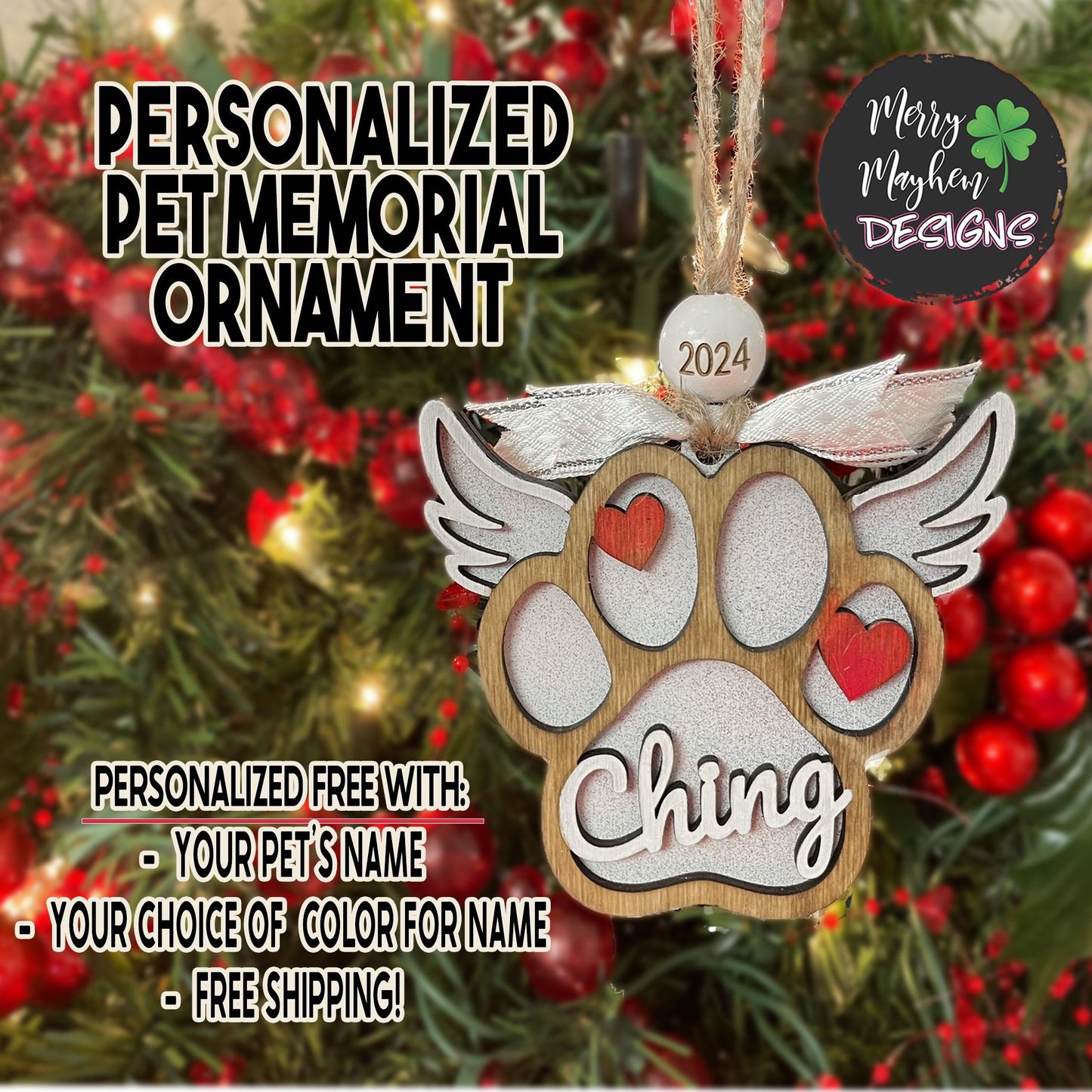 2025 Personalized Dog Paw Ornament with Wings – Custom Memorial Gift for Pet Loss