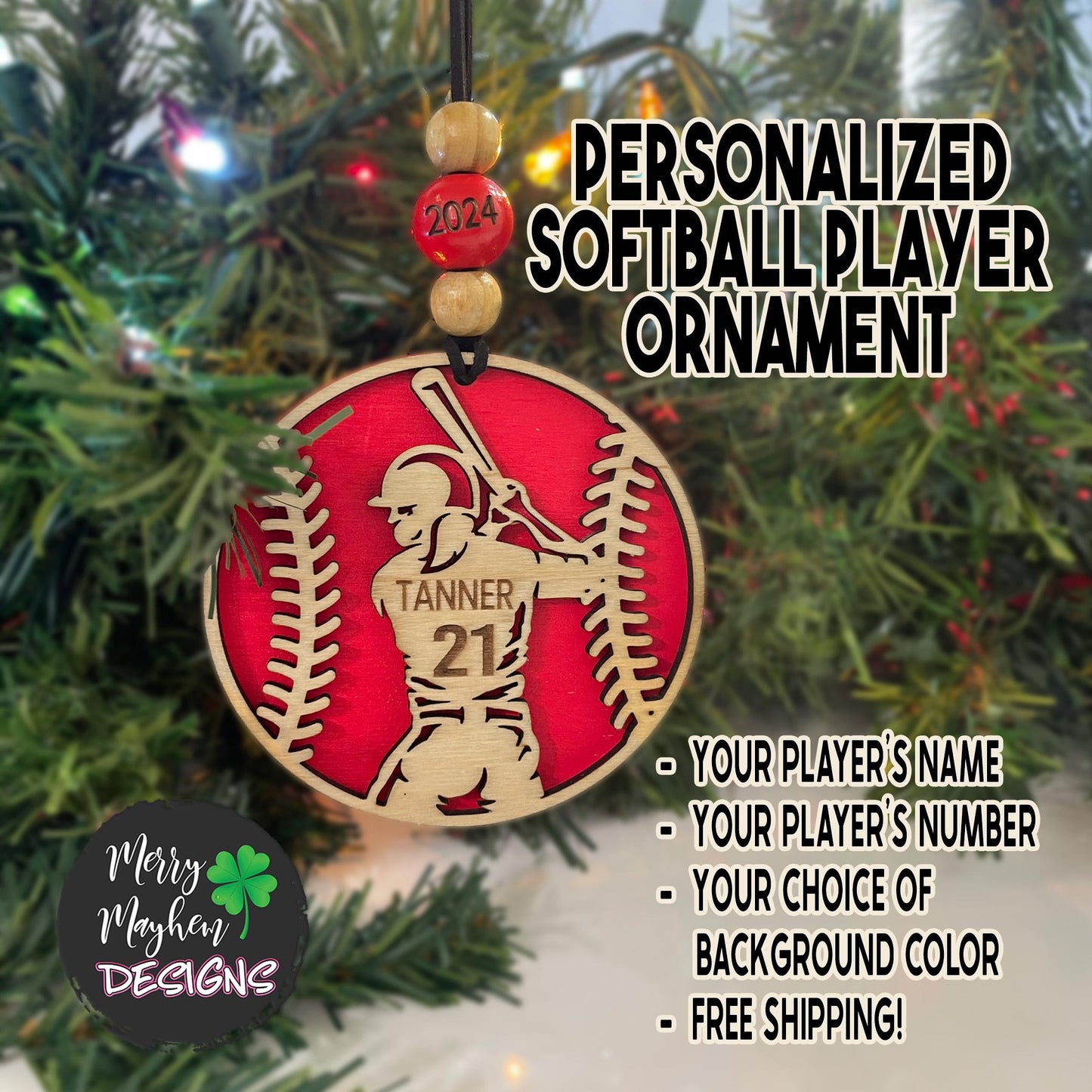 2025 Personalized Baseball or Softball Ornament – Custom Name, Number & Team | Great for Coaches & Sports Gifting