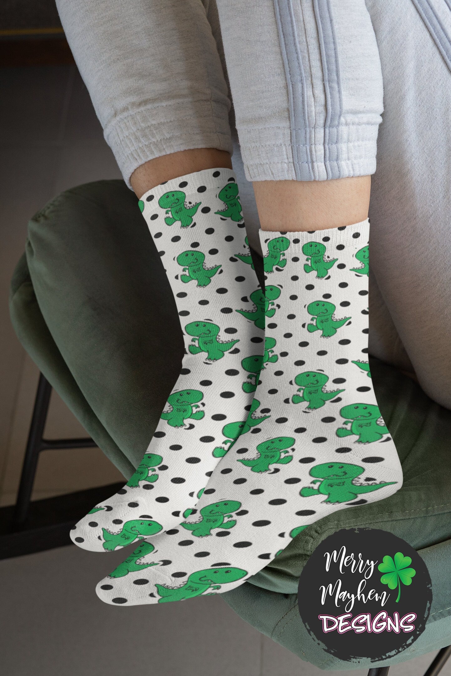 Custom Printed Don't Be A Cuntasaurus Funny Dinosaur Fashion Socks with Sayings, Rude White Elephant or Gag Gift Idea, Secret Sister Santa