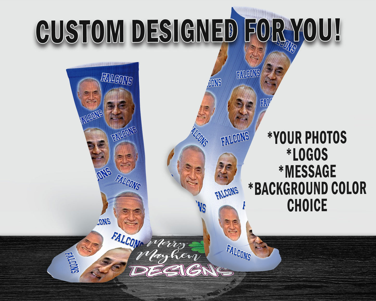 Personalized Custom Crew Socks - Celebrate Birthdays with your Photos, Logos & Special Message-Unique Gift Idea for All Occasions and Events