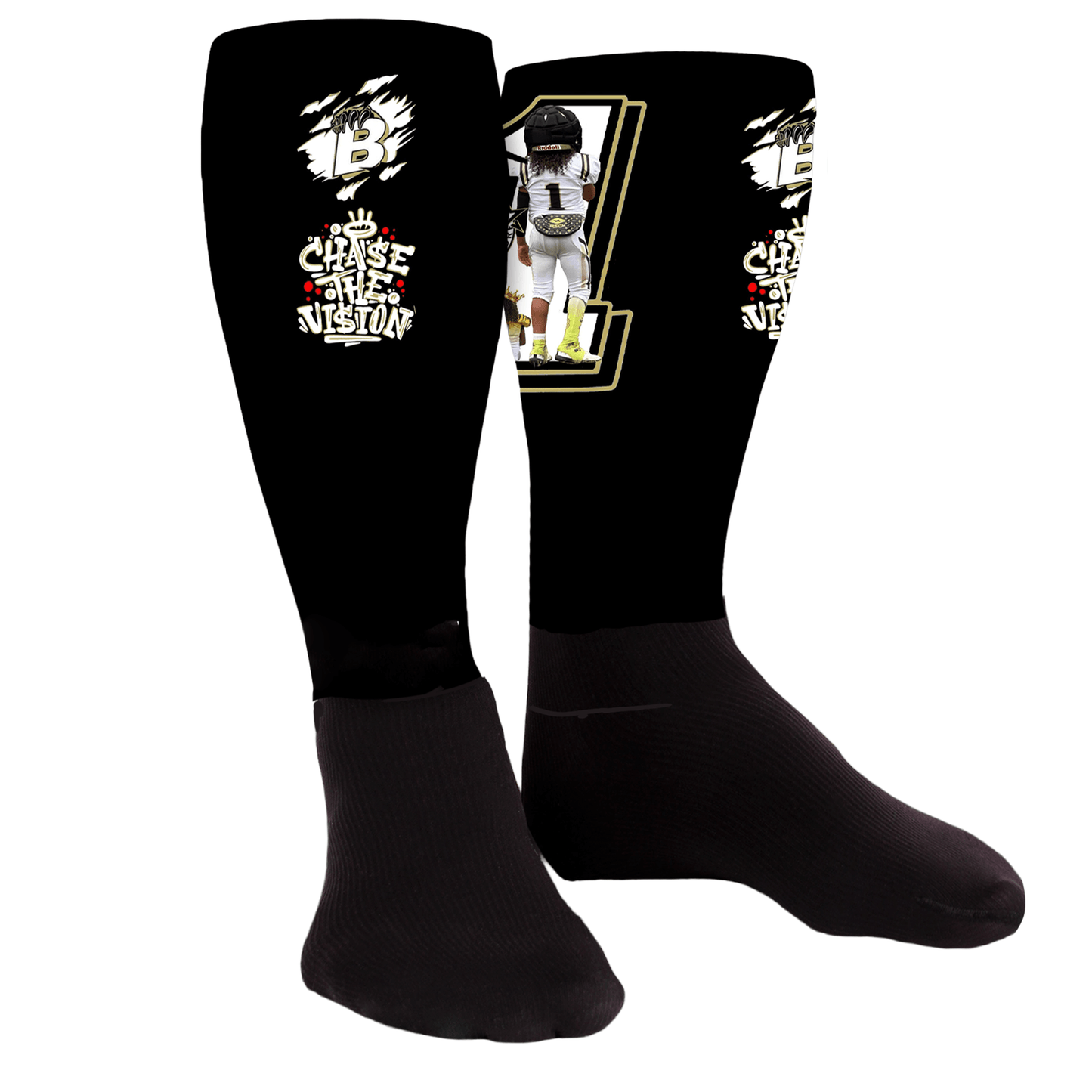 Knee-high athletic socks personalized with your own text, image, or logo; design your own style.