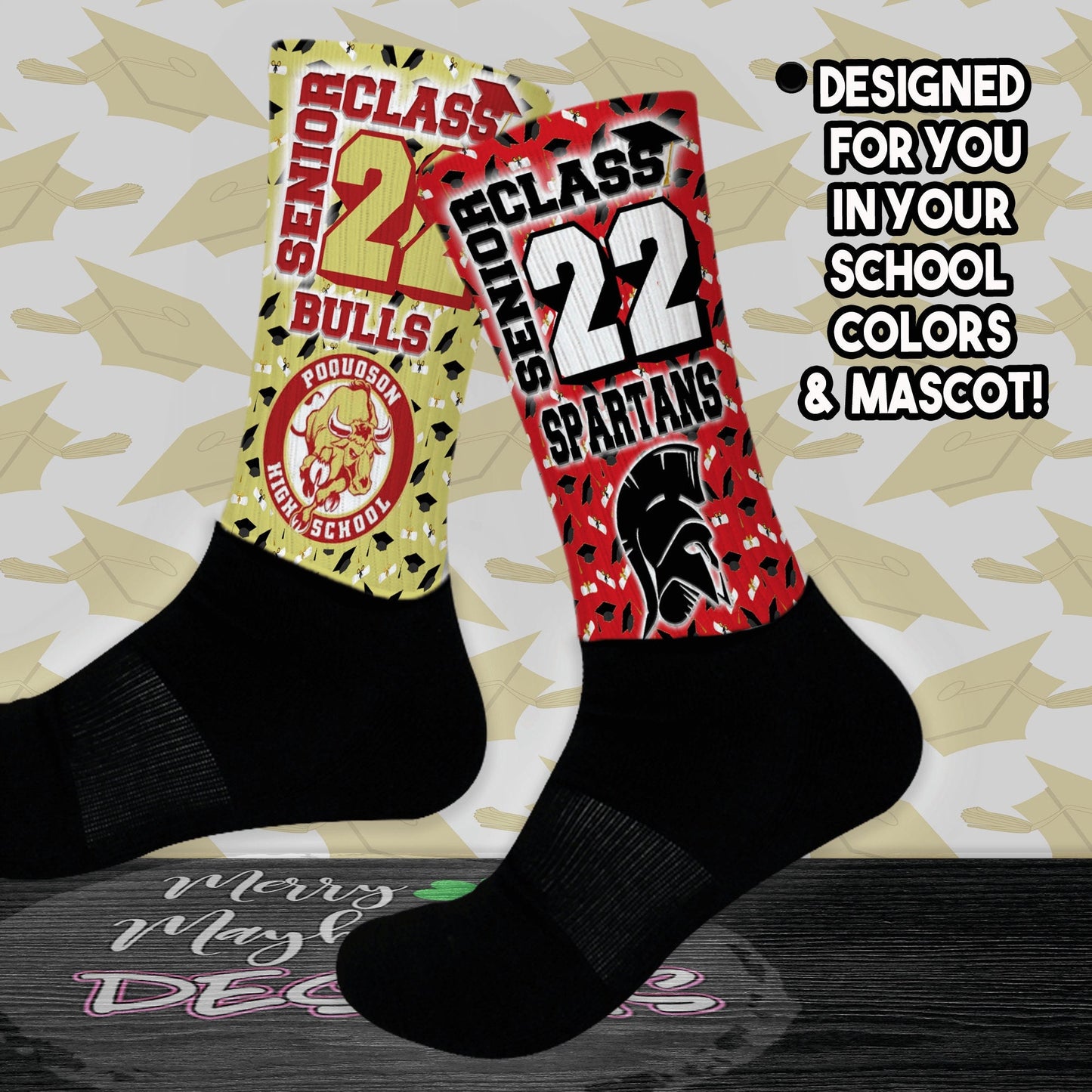 Personalized Class of 2025 Mascot Socks for Graduate, Graduation Gift Ideas for Senior, Custom School Spirit Socks in your School Colors