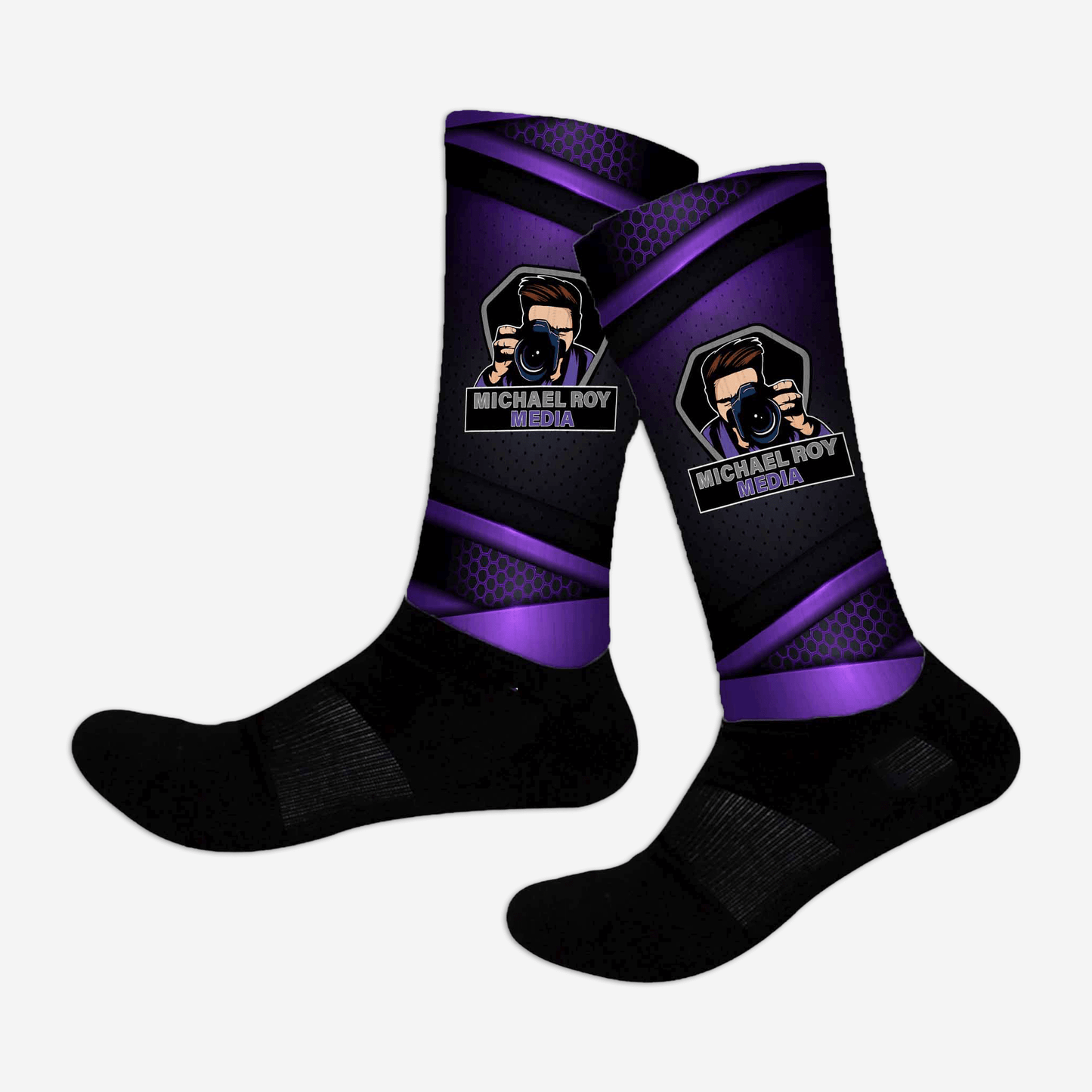 Athletic crew socks with custom text, verse, or artwork. Personalize in crew or knee high for unique gifts or events.