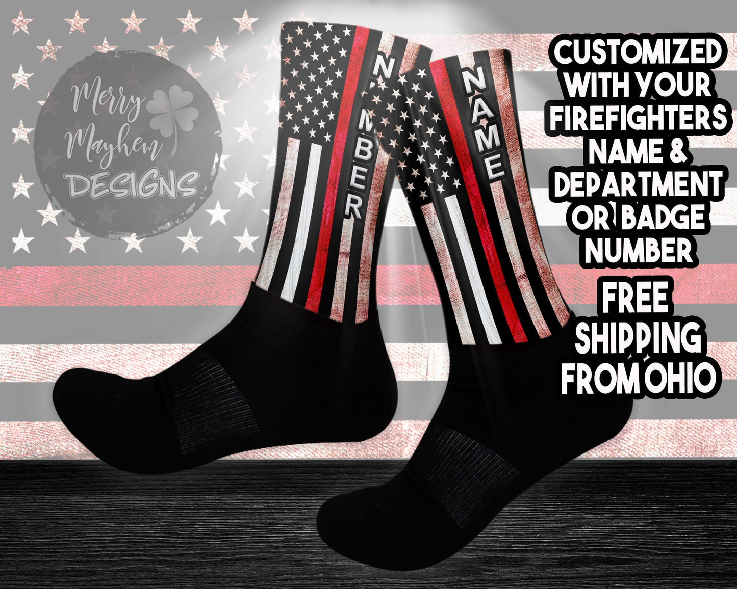 Personalized Christmas Firefighter Gift for Him or Her with Name and Station, Custom Red Line Flag Gifts, Fireman First Responder EMS Gift