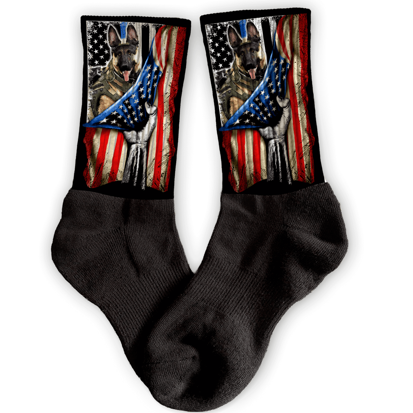 K9 police officer crew socks with distressed American flag