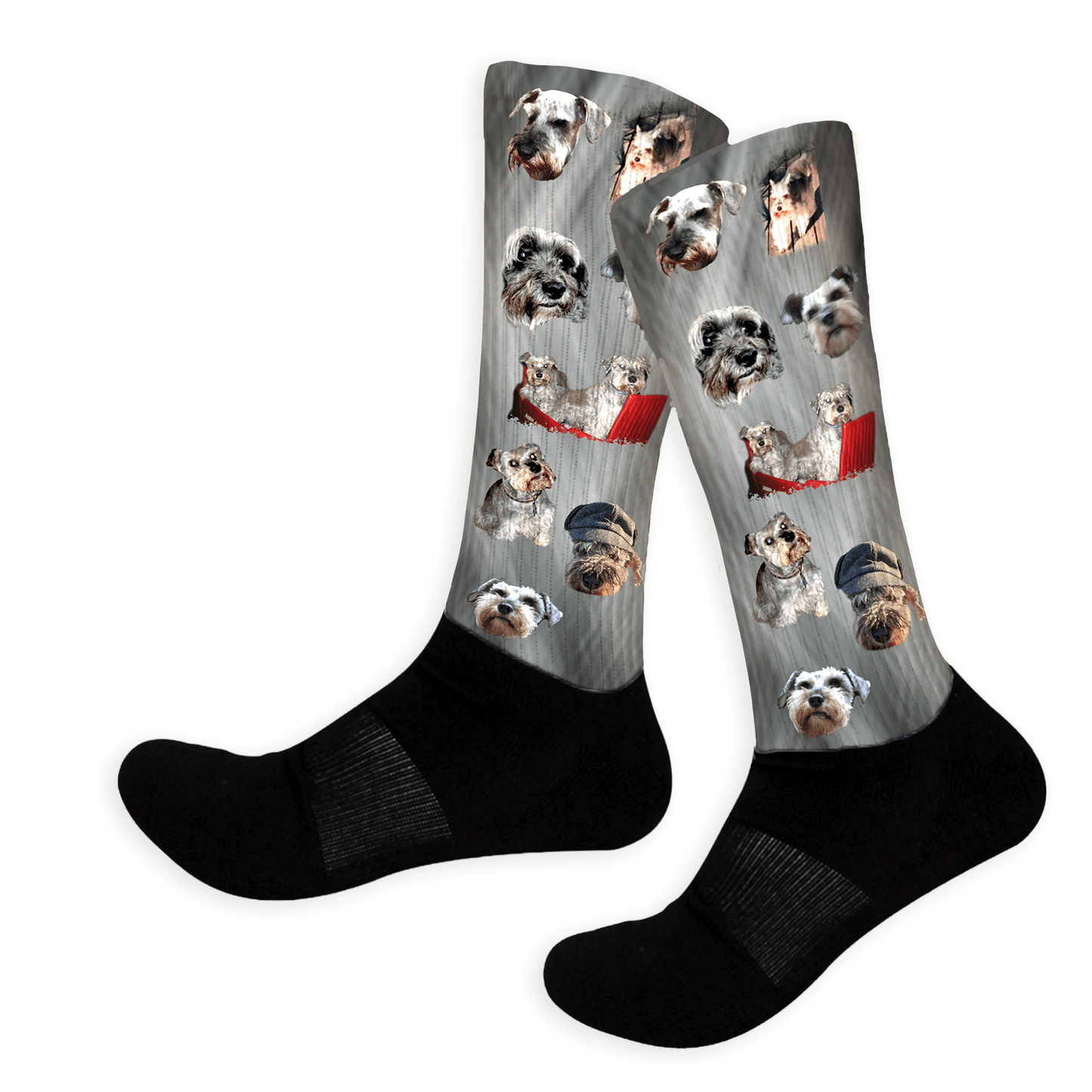 Knee Socks with several dog photos printed on them