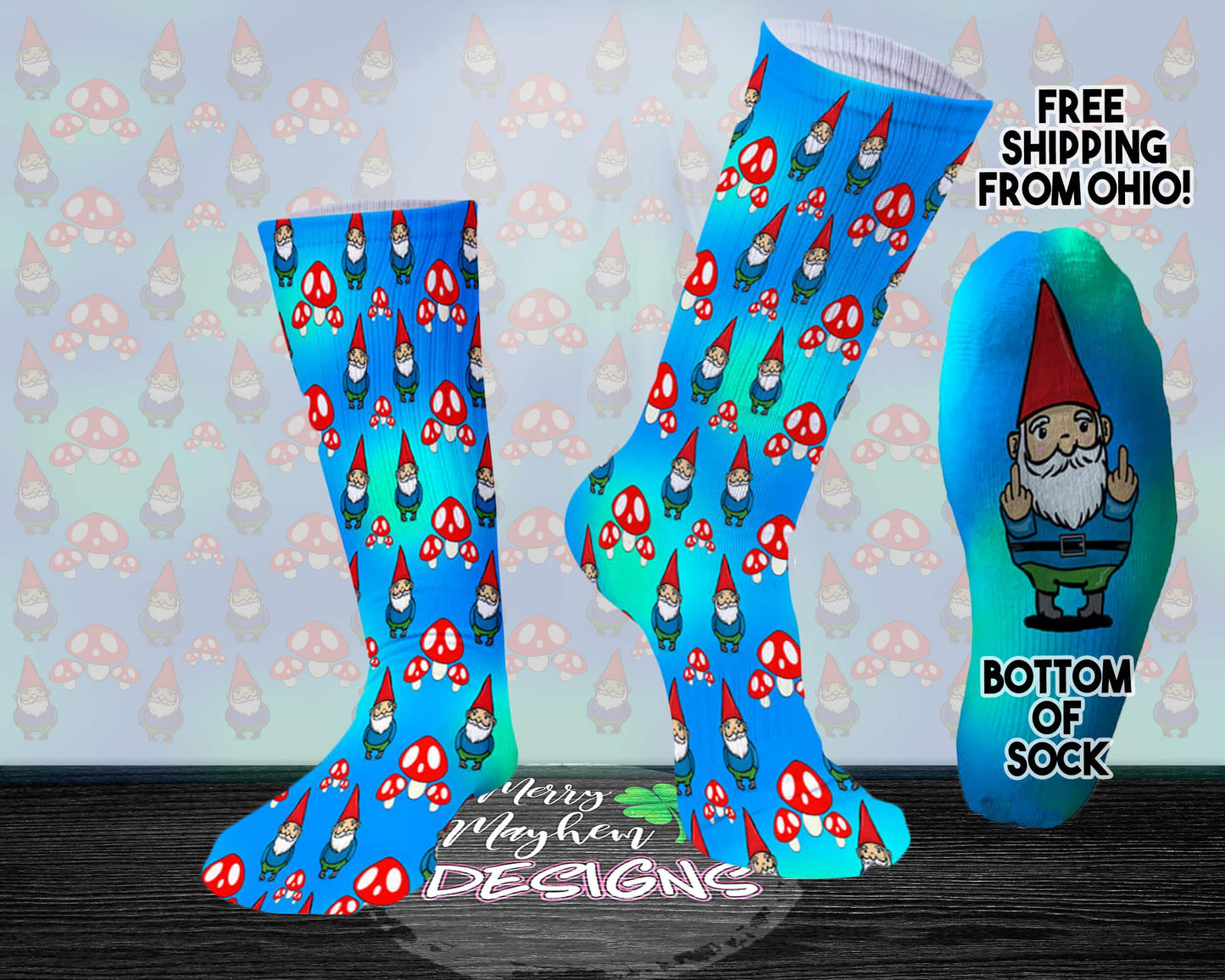 Funny Gnome Socks – Snarky Middle Finger Gift for Men & Women | Sarcastic Crew Socks for Christmas, Birthday, Retirement, White Elephant