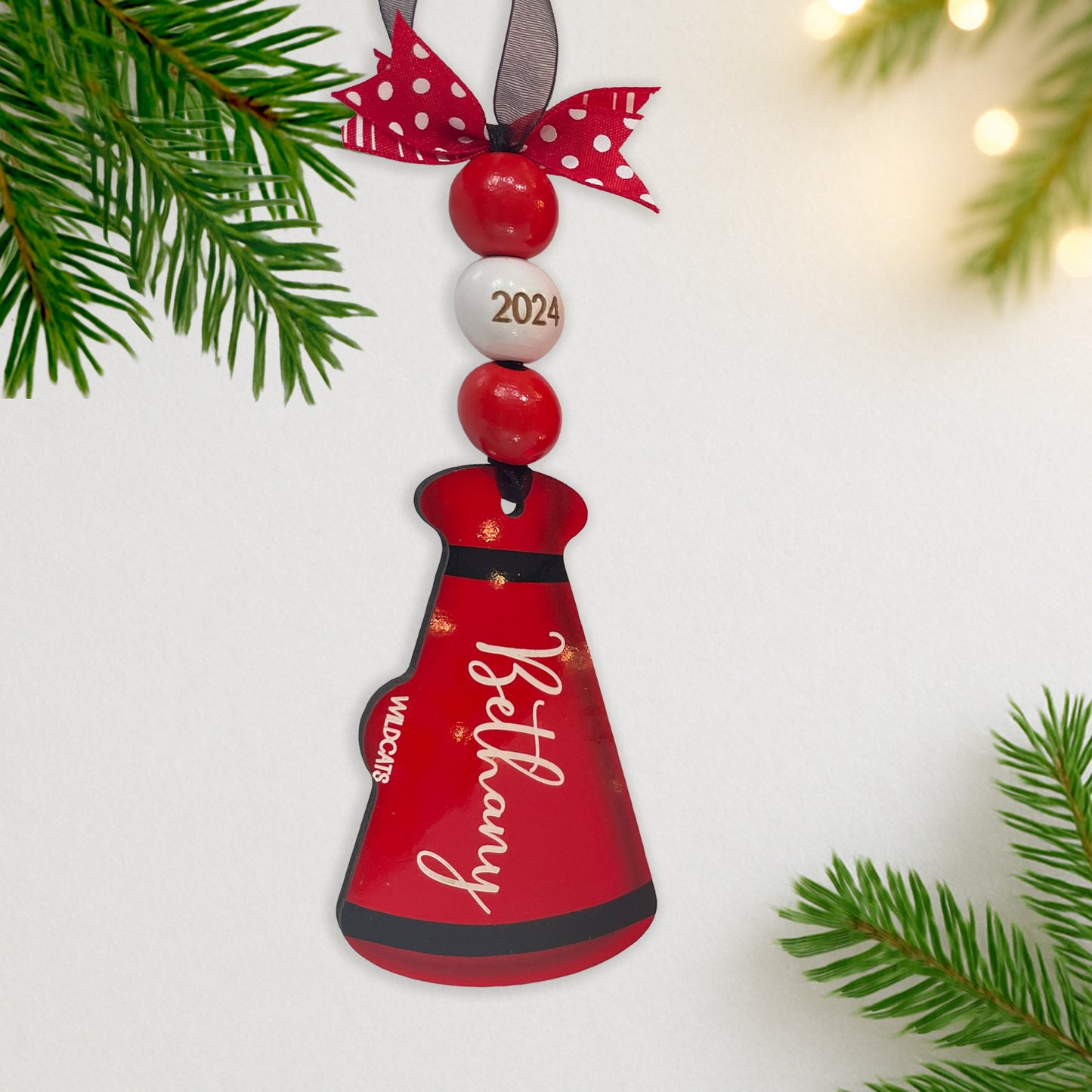 2025 Personalized Cheerleader Ornament – Custom Megaphone Keepsake with Name, Team & Year | Great Gift for Squad or Coach