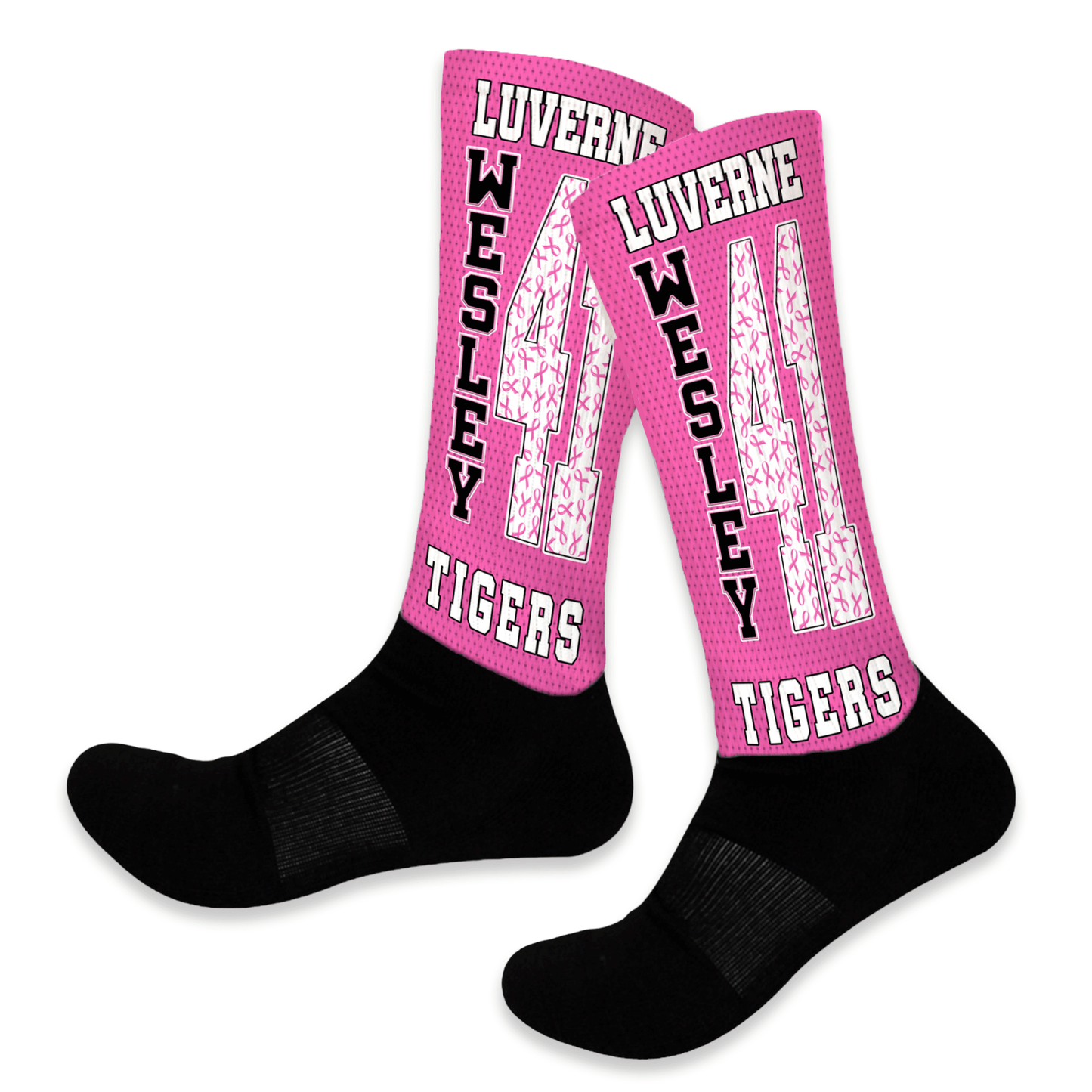 knee high socks customized for breast cancer awareness