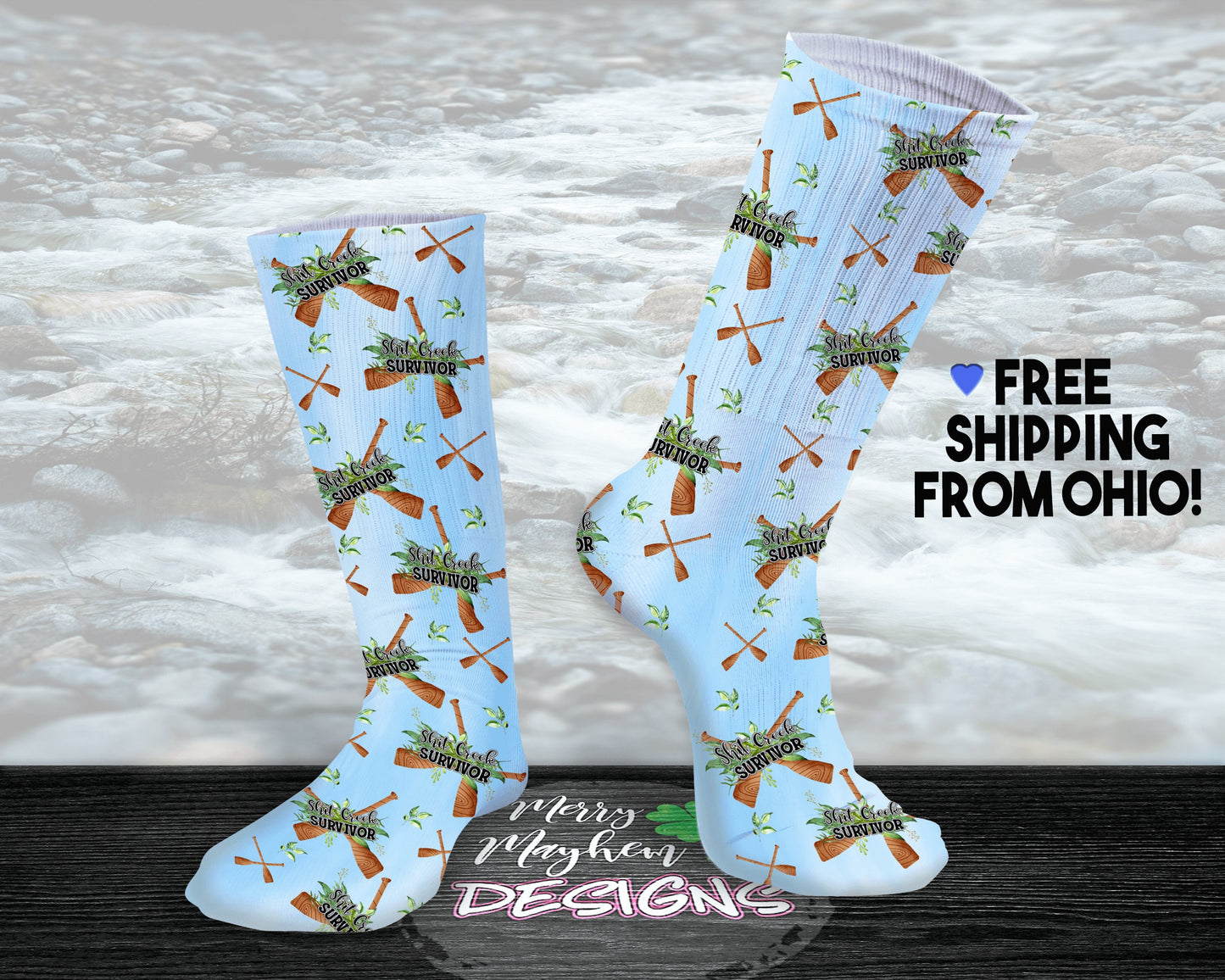 Funny Shit Creek Survivor Fashion Novelty Socks, Gag Gift with Profanity, Sarcastic White Elephant or Secret Sister Gift Socks with Sayings