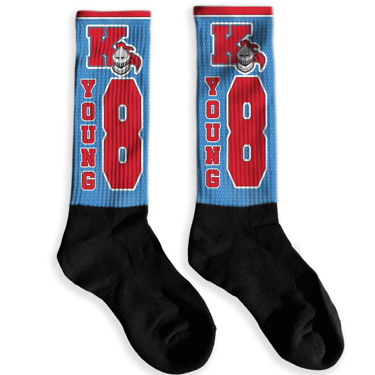 pair of knee socks with player's name and number