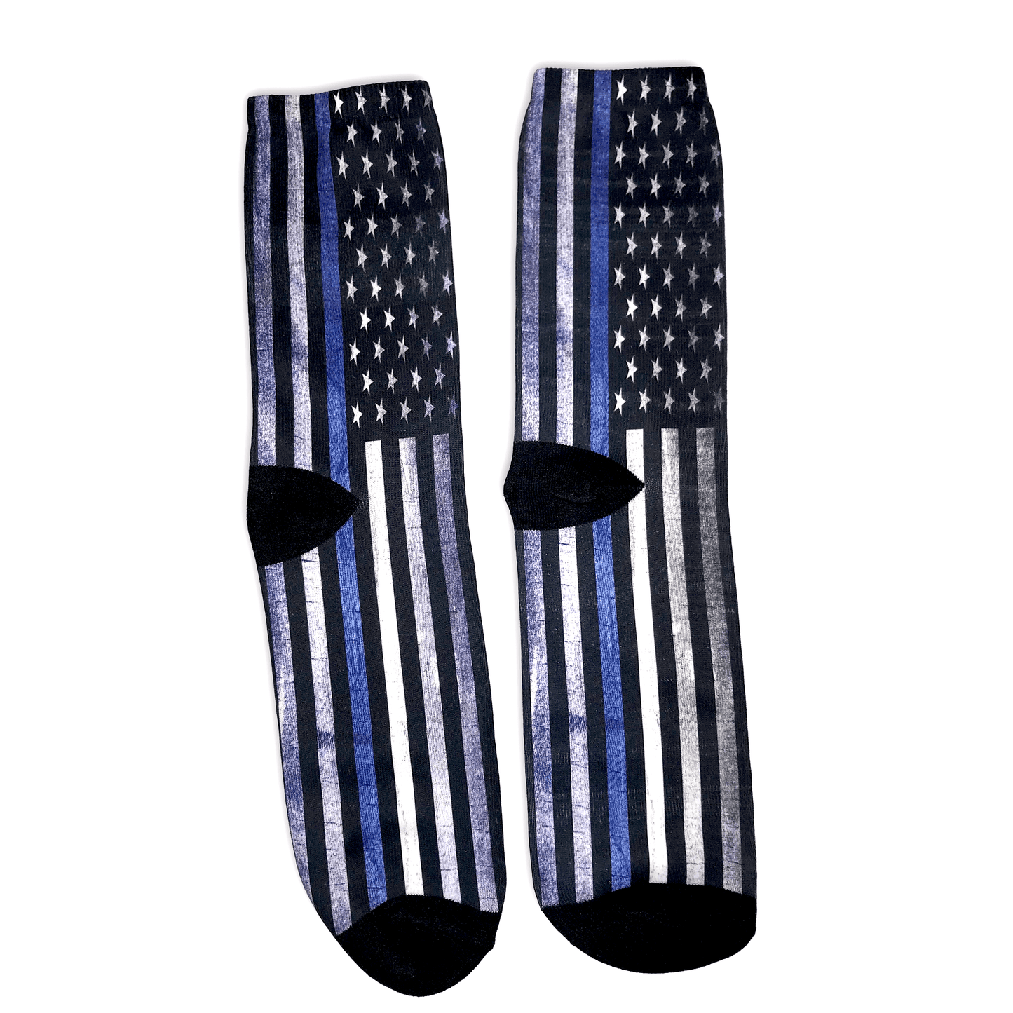 Two socks with American flag design on a white background