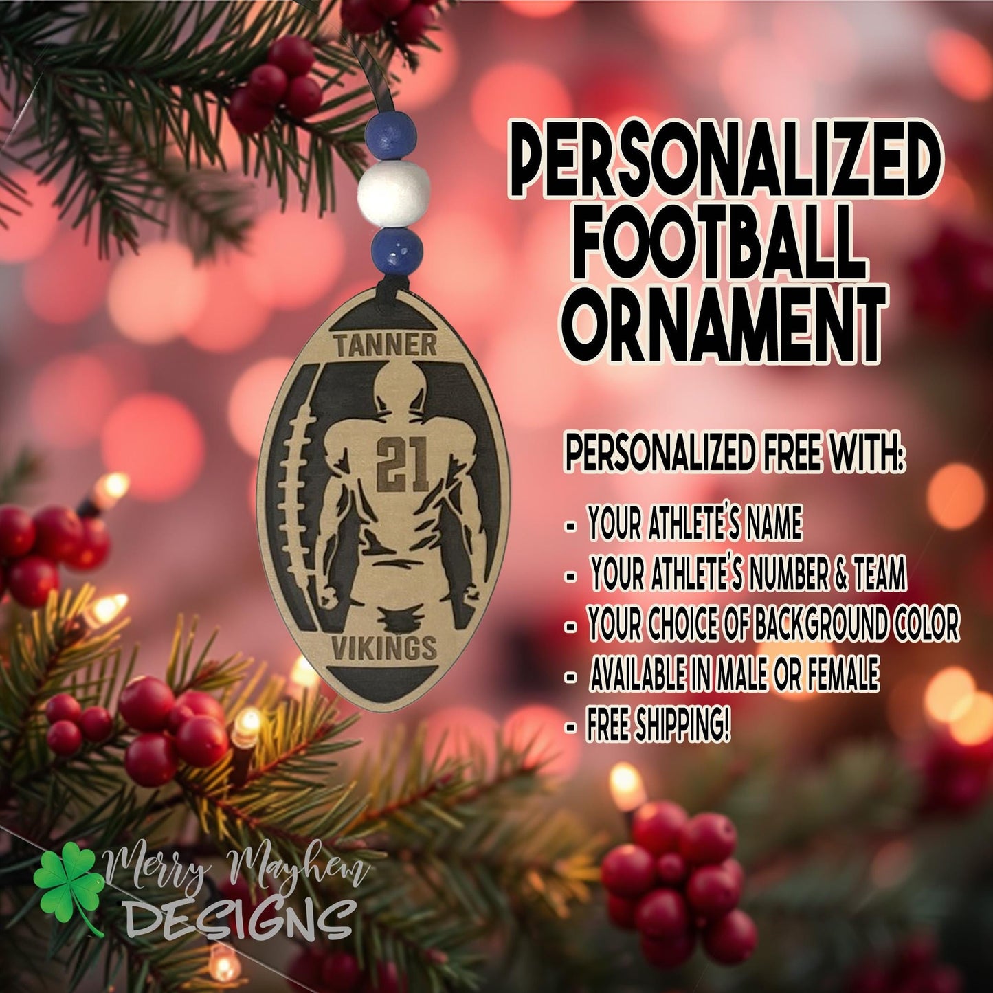2025 Football Player Keepsake – Personalized Ornament with Name, Number & Team | Coach Gift or Holiday Decor