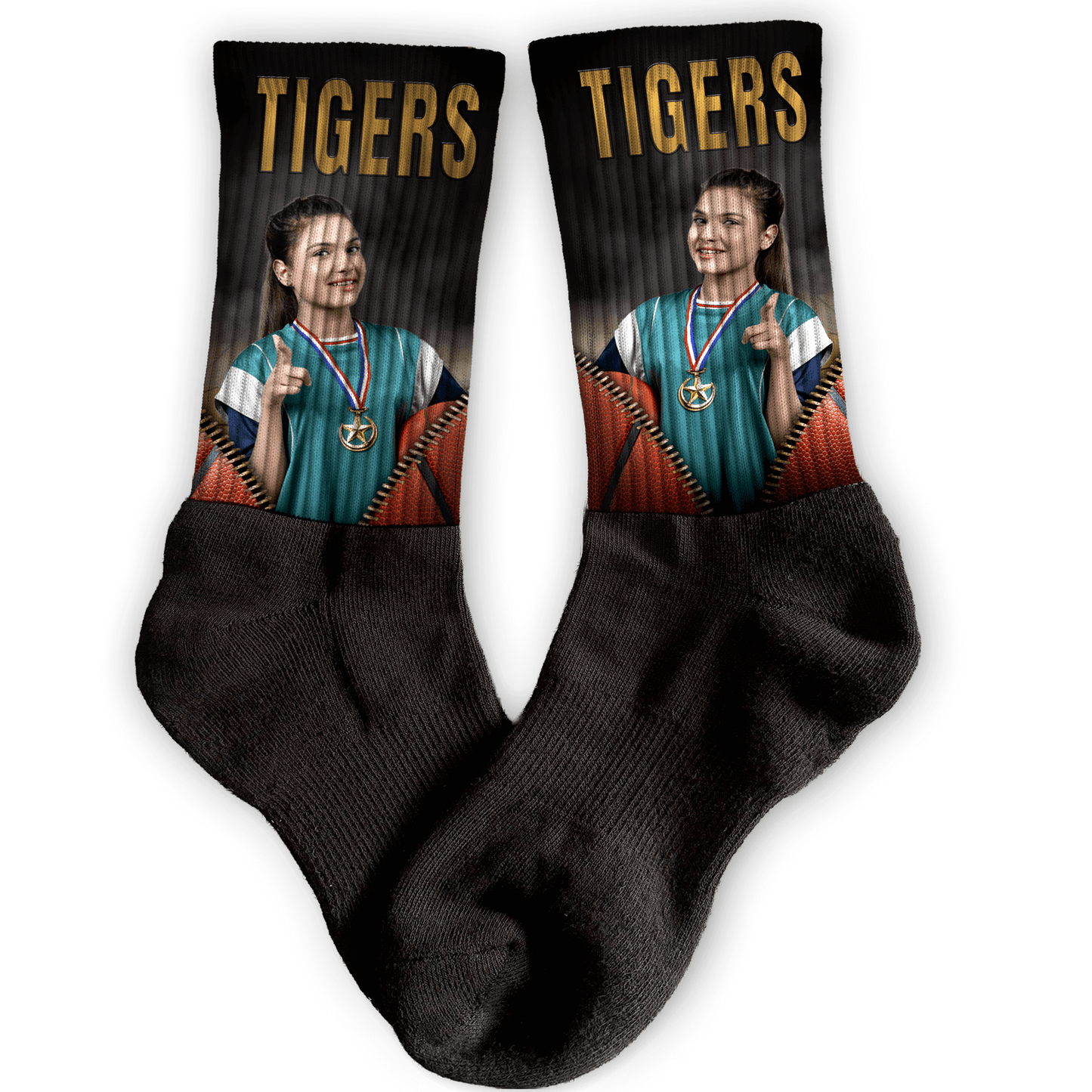 Unzipped Basketball Photo Socks – Personalized with Your Player & Team