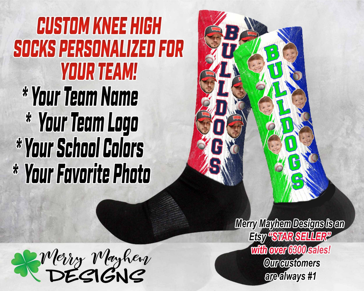 Custom Face Knee High Socks Softball & Baseball Teams, Baseball Sock with Face I Love Mom Dad! Softball Dad Face, Socks for 12 year old boy