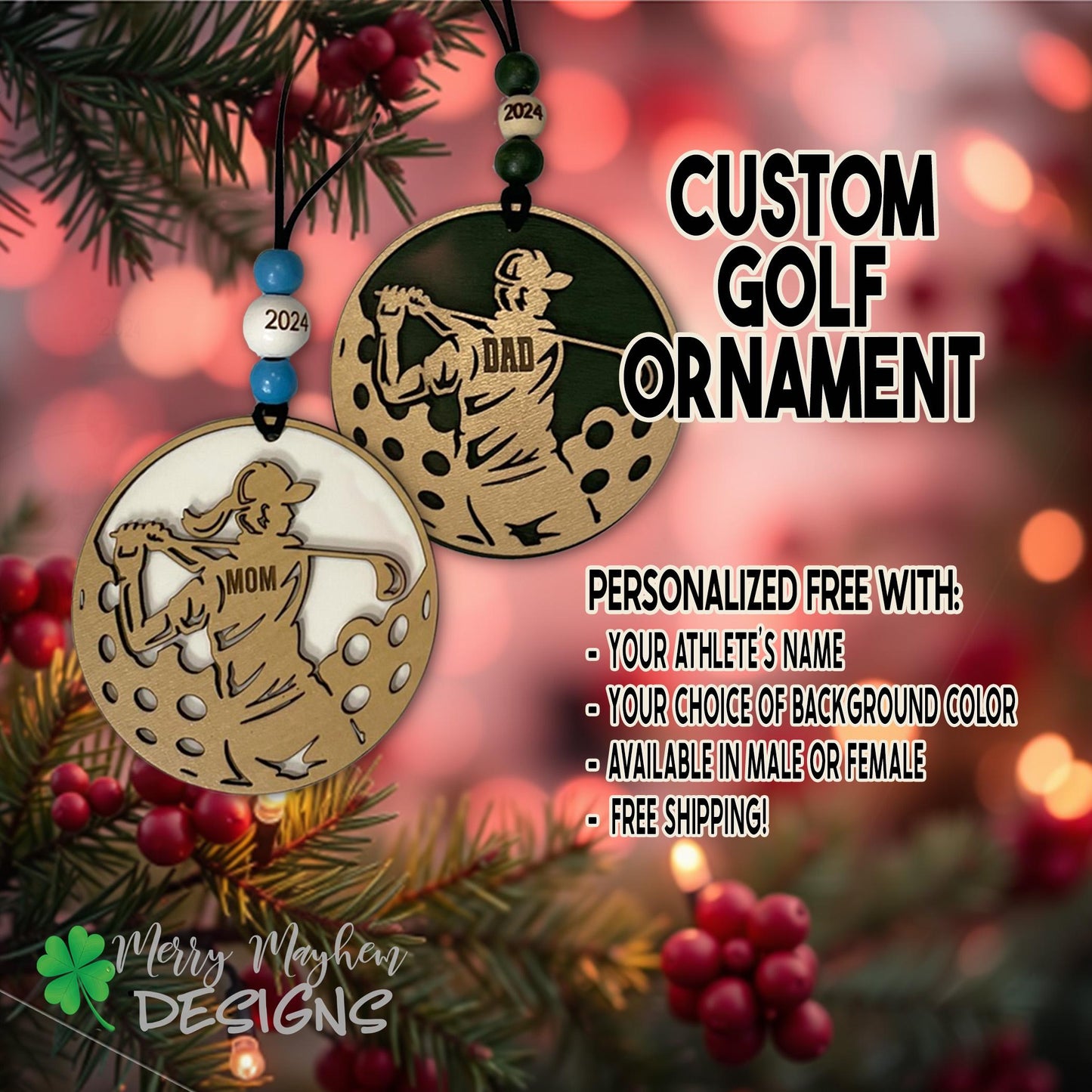 Custom Laser-Engraved Wooden Golf Ornament – Personalized with Name, Number & Year