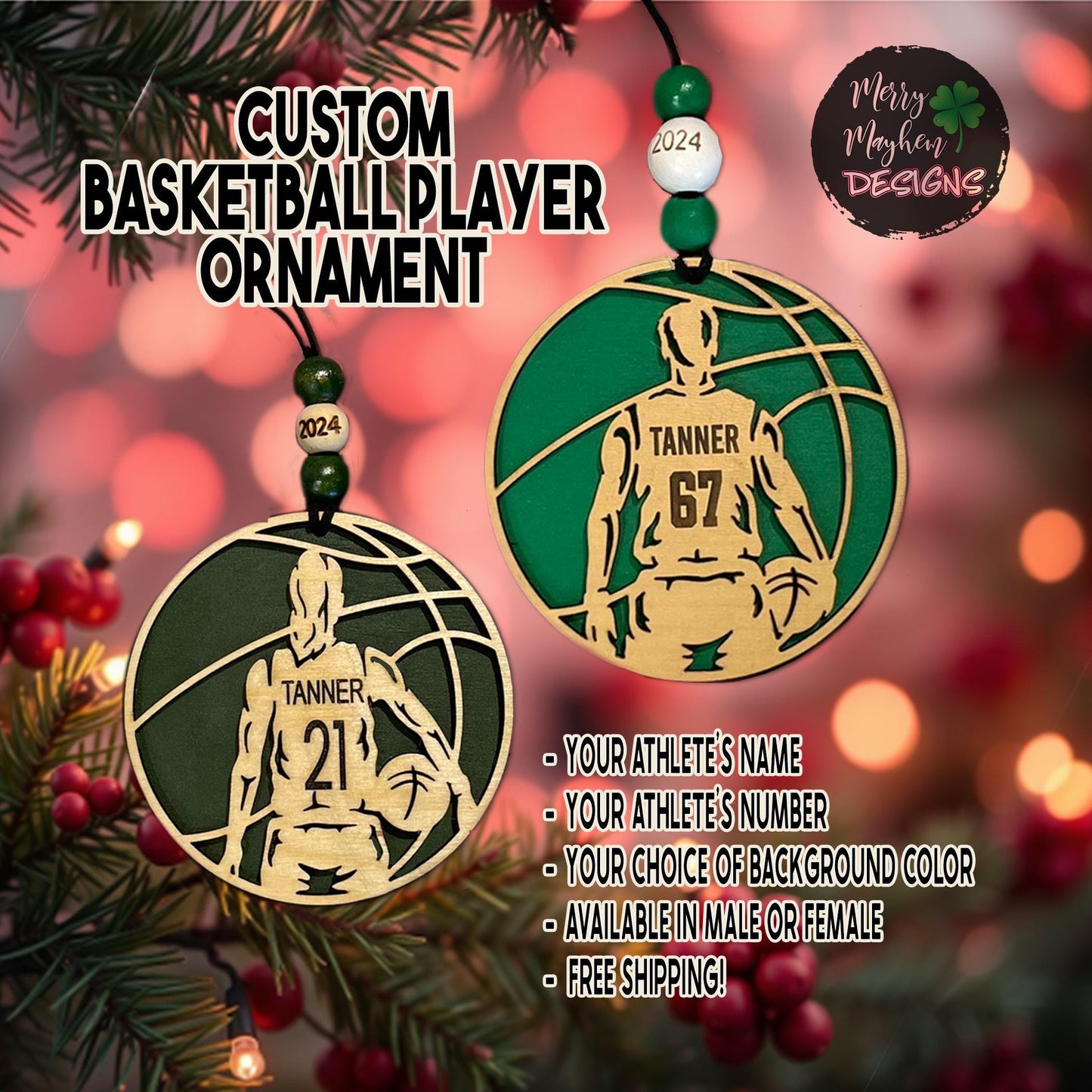 Custom Basketball Player Ornament 2025 – Personalized Holiday Gift for Coaches, Teams & Sports Fans