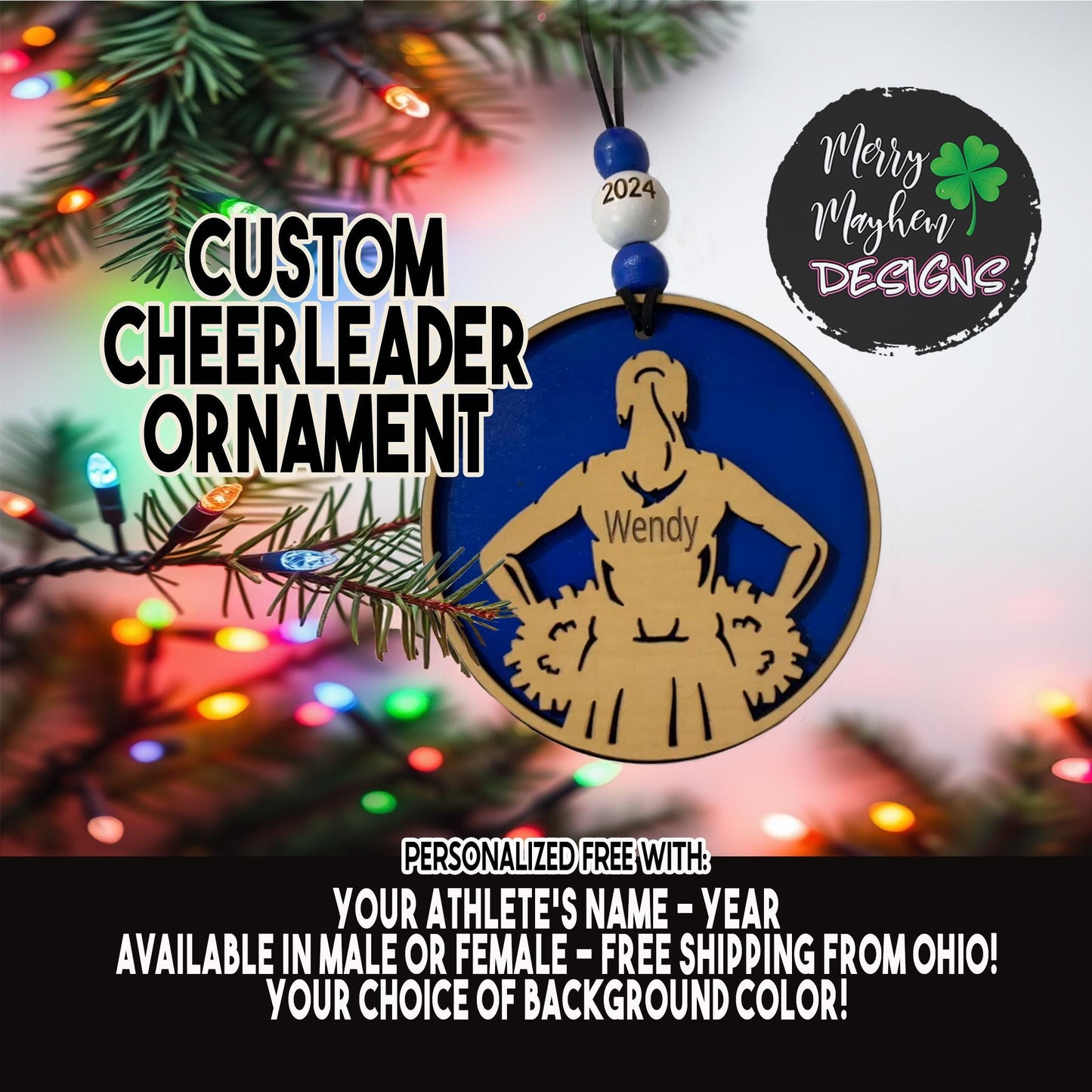 Custom Cheerleader Ornament 2025 – Personalized Laser-Engraved Gift for Cheer Team, Coach, or Squad Keepsake