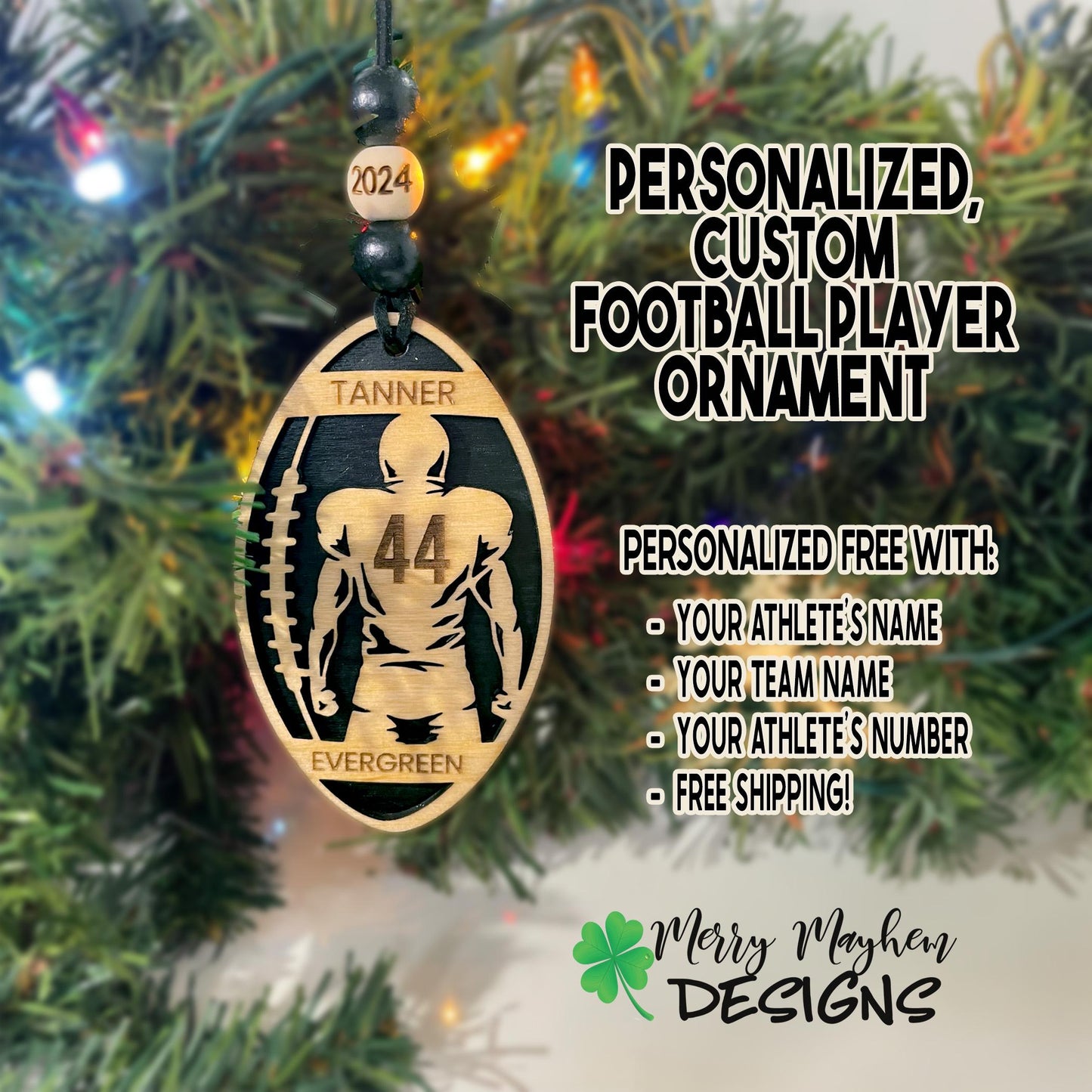 2025 Football Player Keepsake – Personalized Ornament with Name, Number & Team | Coach Gift or Holiday Decor