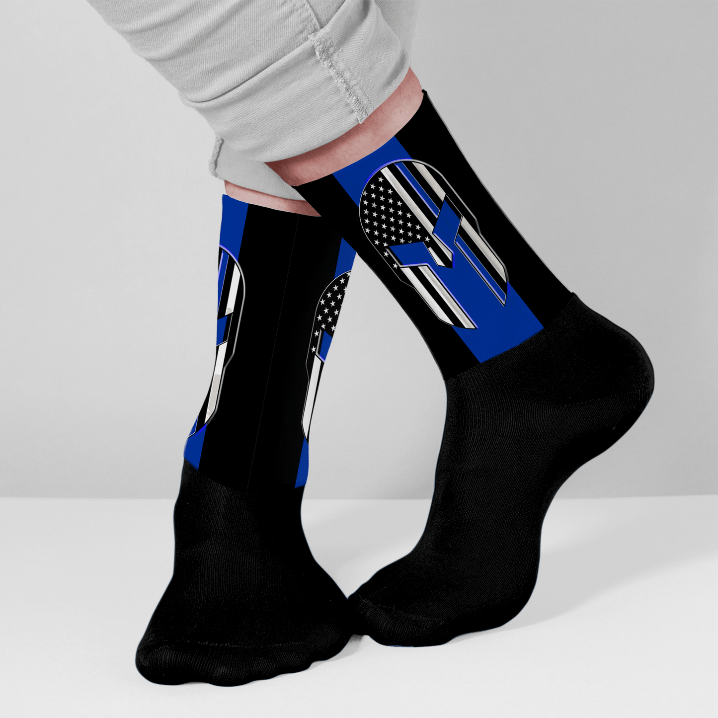 Black socks with Gladiator and thin blue line