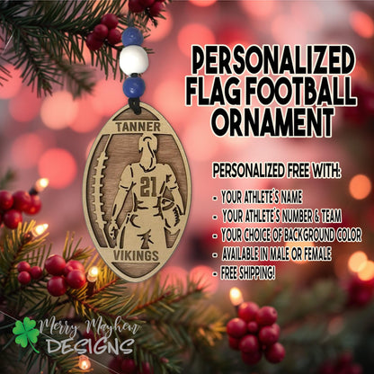 2025 Custom Flag Football Ornament – Personalized Player Gift with Team Colors & Number | Great for Coaches & Youth Teams