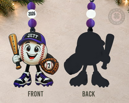 Personalized Baseball Ornament for Boys – Custom Player Name, Number & Team Color