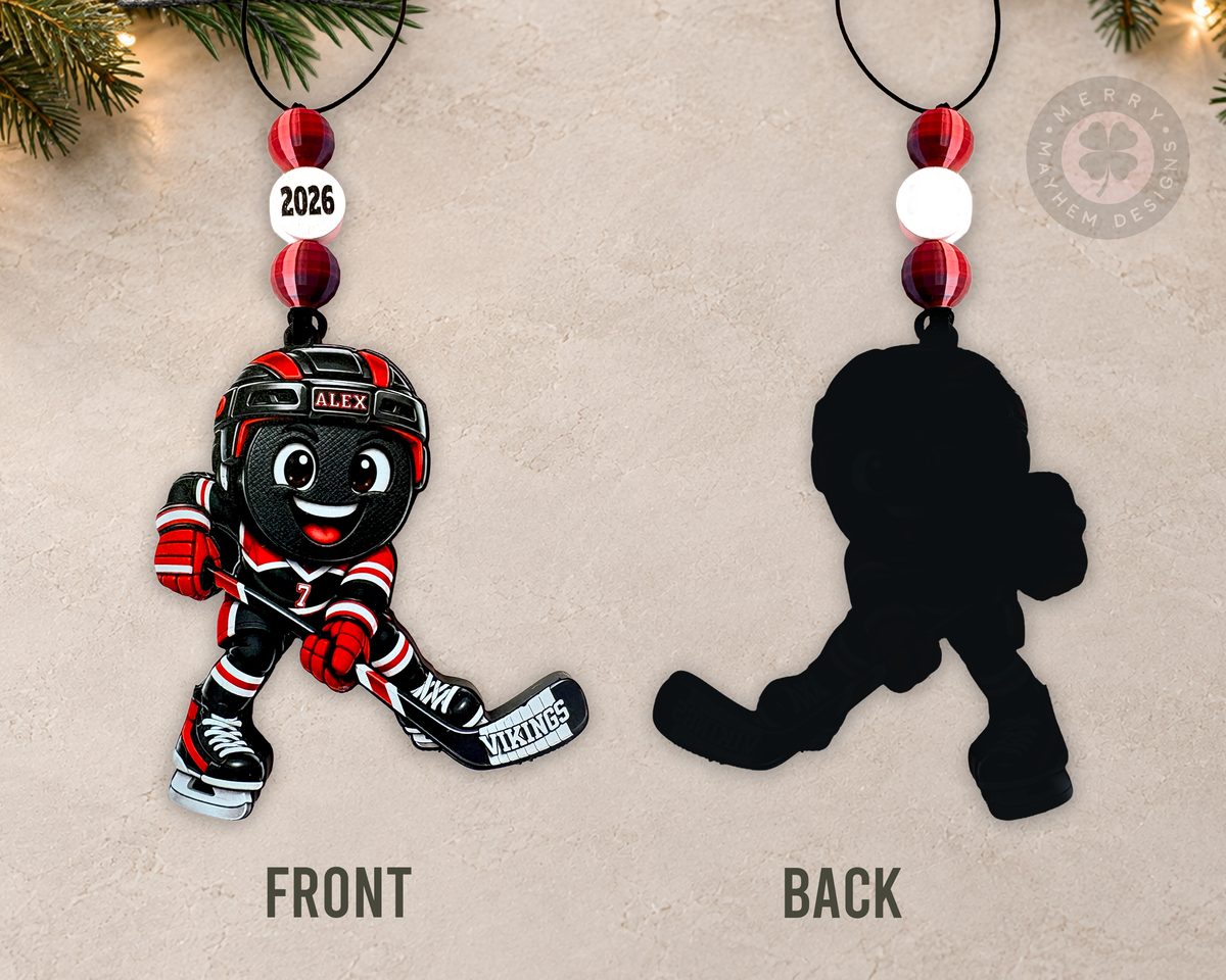 Personalized Hockey Ornament for Kids – Custom Youth Player Name, Number & Team Color