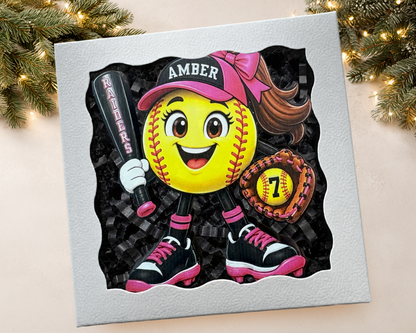 Personalized Softball Ornament for Girls – Custom Player Name, Number & Team Color