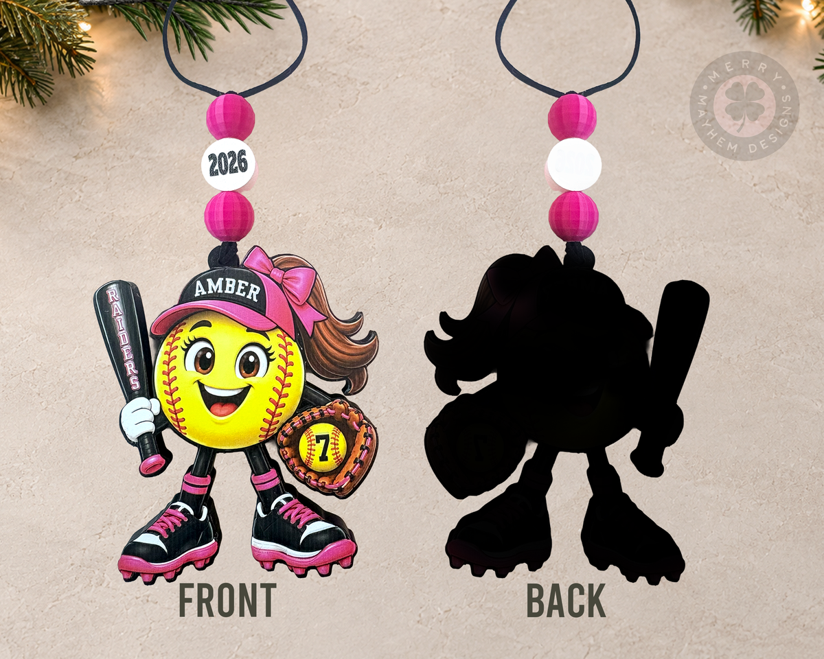 Personalized Softball Ornament for Girls – Custom Player Name, Number & Team Color