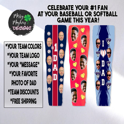 CUSTOM Baseball Arm Sleeve, Softball Arm Sleeves,#1 Dad Sleeve Guard, Personalized Photo Armsleeve, Team Gift 2025, I LOVE DAD