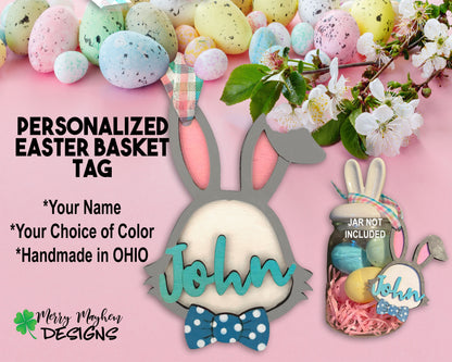Personalized Easter Basket Tag, Cute Easter Bunny Gift Topper, Easter Basket Name Tag, Boys Easter Basket, Bunny Name Tag, Easter Place Card