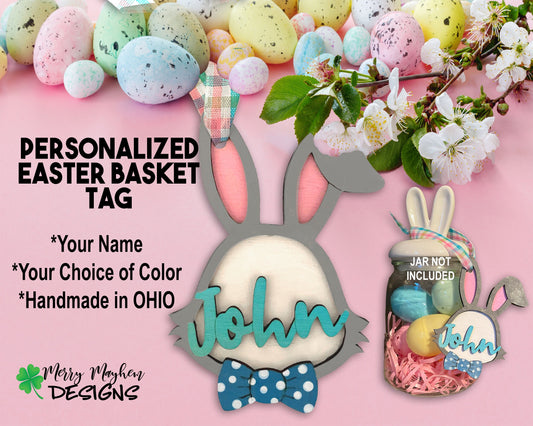 Personalized Easter Basket Tag, Cute Easter Bunny Gift Topper, Easter Basket Name Tag, Boys Easter Basket, Bunny Name Tag, Easter Place Card