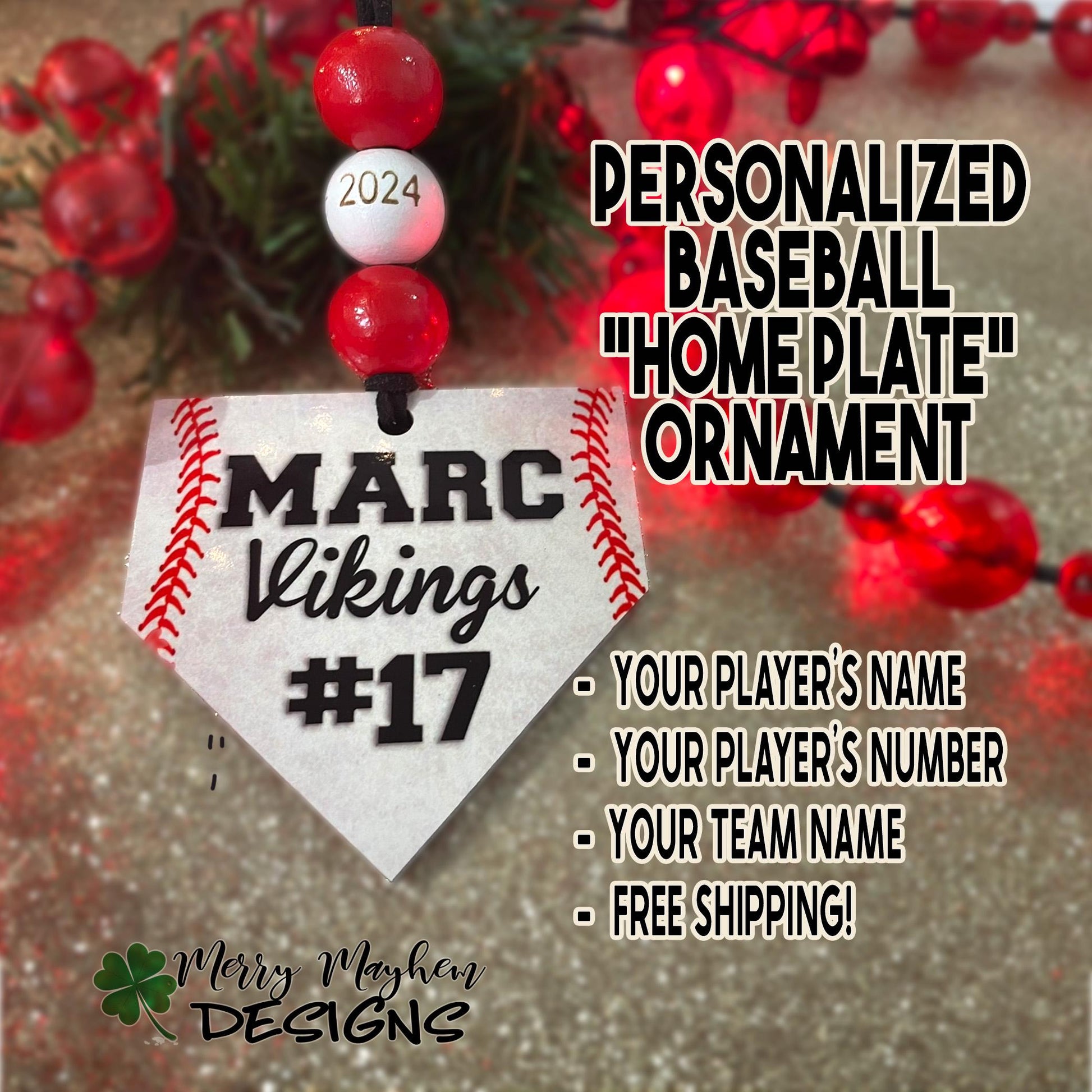 Personalized Baseball Home Plate Ornament 2025 – Custom Double-Sided Keepsake for Youth Players, Coaches & Little League Teams