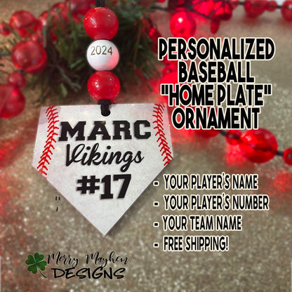 Personalized Baseball Home Plate Ornament 2025 – Custom Double-Sided Keepsake for Youth Players, Coaches & Little League Teams