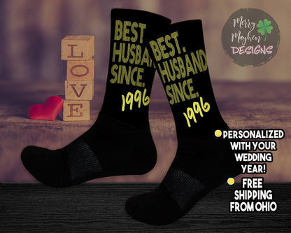 Best Husband Since black crew socks personalized with custom year
