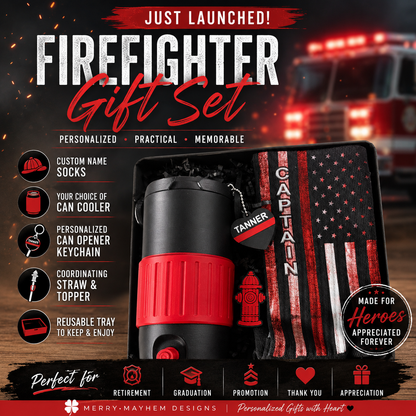 Firefighter Gift Set, Firefighter Gifts Personalized, Custom Socks for Men, Can Cooler with Lid,