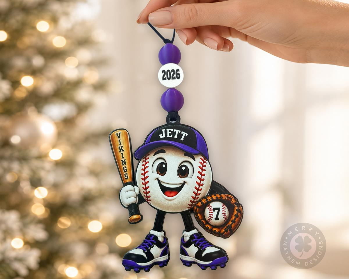 Personalized Baseball Ornament for Boys – Custom Player Name, Number & Team Color