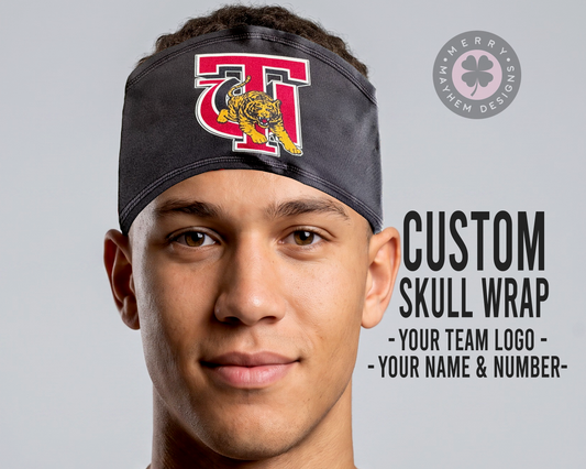 Bold Logo Skull Wrap – Custom Team Graphic on Solid Color Base