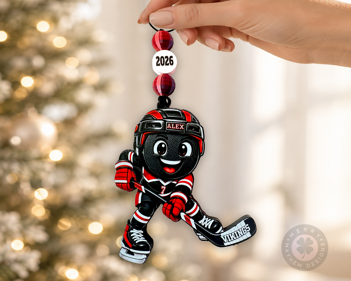 Personalized Hockey Ornament for Kids – Custom Youth Player Name, Number & Team Color