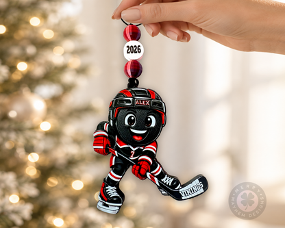 Personalized Hockey Ornament for Kids – Custom Youth Player Name, Number & Team Color
