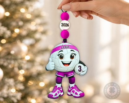 Personalized Volleyball Ornament for Girls – Custom Player Name, Number & Team Color
