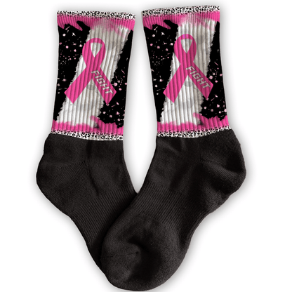 Customized crew socks with cancer ribbon